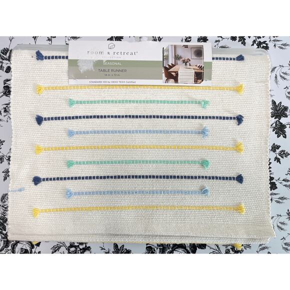 Room and Retreat NWT Table Runner 100% Cotton 14inx72in Neutrals Color Stripes - Picture 2 of 6